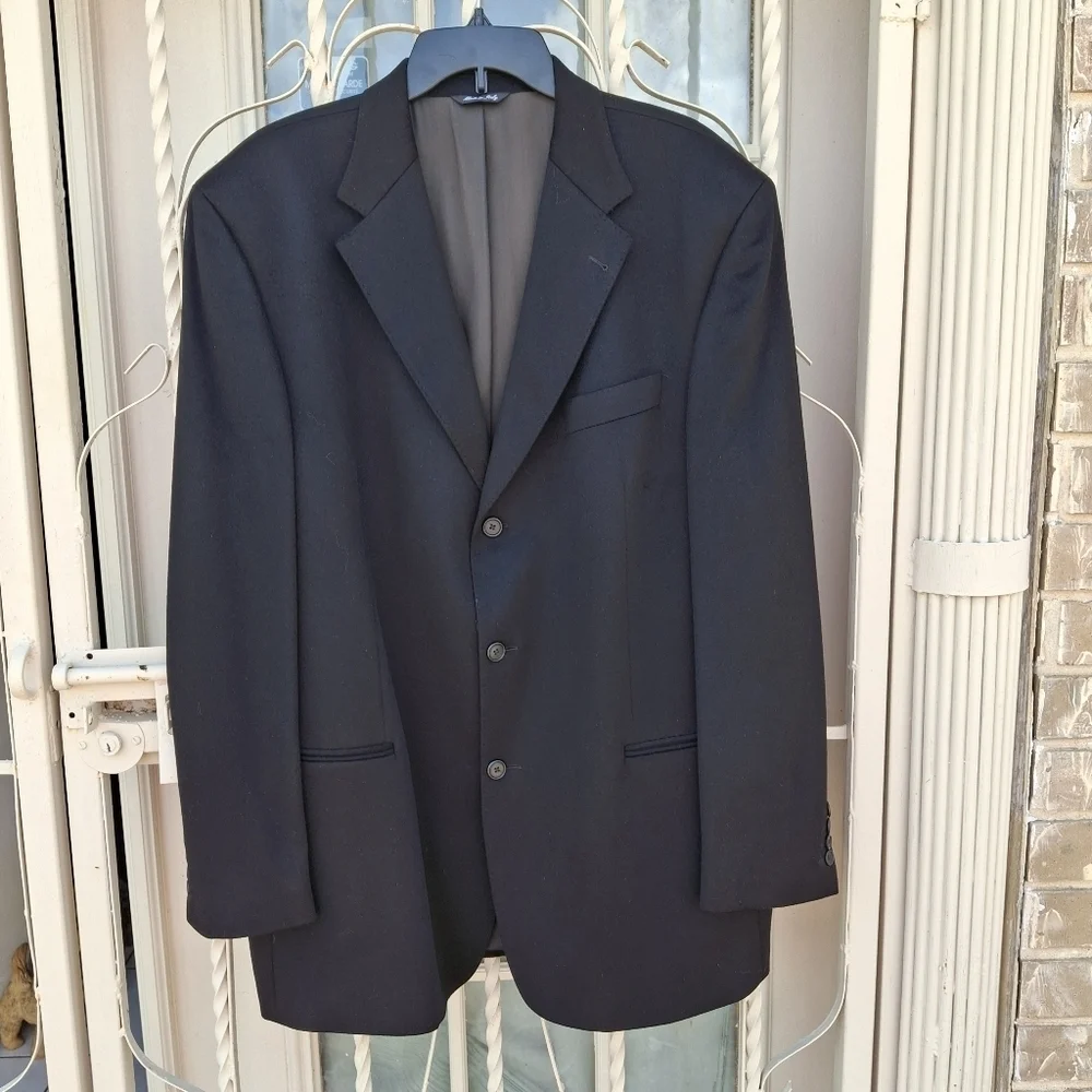 Hathaway Platinum Cashmere Black Suit Blazer Sportcoat Italy   Men Size 44L
